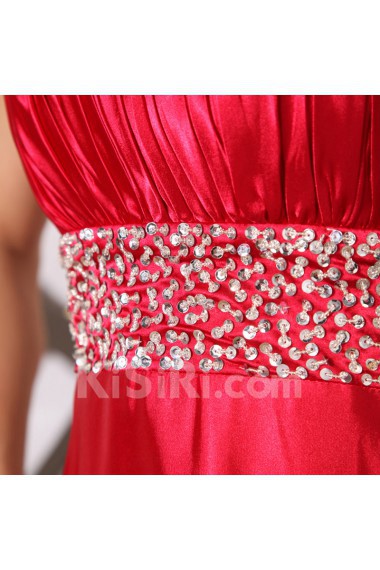 Satin V-neck Floor Length Empire Dress with Sequins