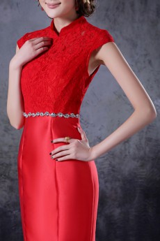 Satin High Collar Neckline Ankle-Length Mermaid Dress with Crystal
