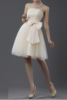 Lace and Satin Strapless Short Dress with Bow