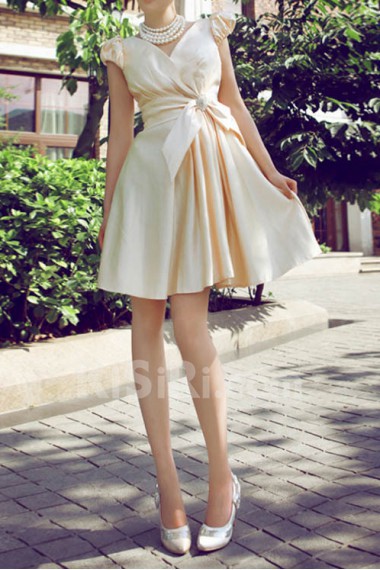 Satin V-neck Short Corset Dress with Crystal