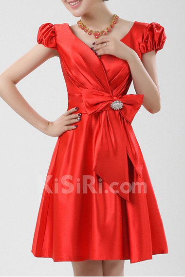 Satin V-neck Short Corset Dress with Crystal
