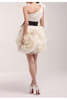 Organza One Shoulder Short Dress with Handmade Flowers