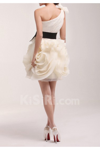 Organza One Shoulder Short Dress with Handmade Flowers
