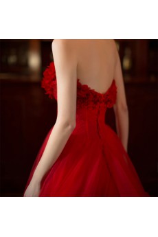Lace,Satin,Net Sweetheart A-line Dress with Handmade Flowers