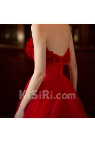 Lace,Satin,Net Sweetheart A-line Dress with Handmade Flowers