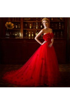 Lace,Satin,Net Sweetheart A-line Dress with Handmade Flowers