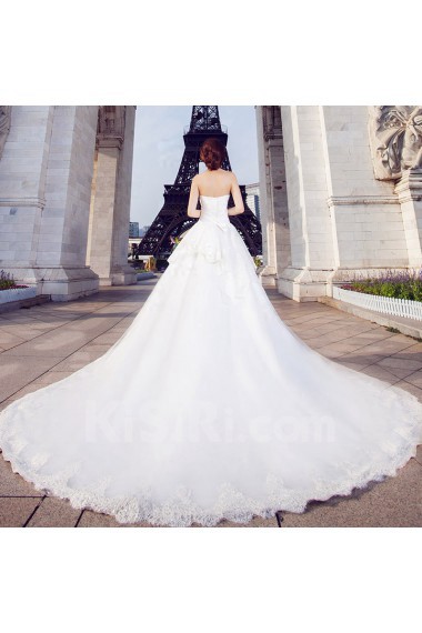 Lace,Satin,Tulle,Organza Strapless A-line Dress with Bow