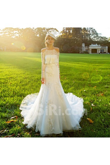 Tulle,Satin,Lace square Sheath Dress with Embroidery