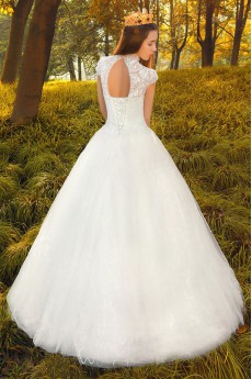 Lace,Satin,Tulle High Collar A-line Dress with Handmade Flowers