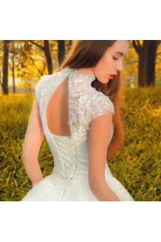 Lace,Satin,Tulle High Collar A-line Dress with Handmade Flowers