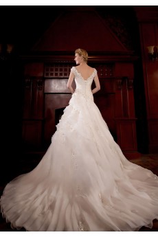 Satin,Lace,Net Scoop A-line Dress with Embroidery