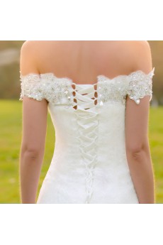 Lace,Satin Off-the-Shoulder Mermaid Dress with Diamond