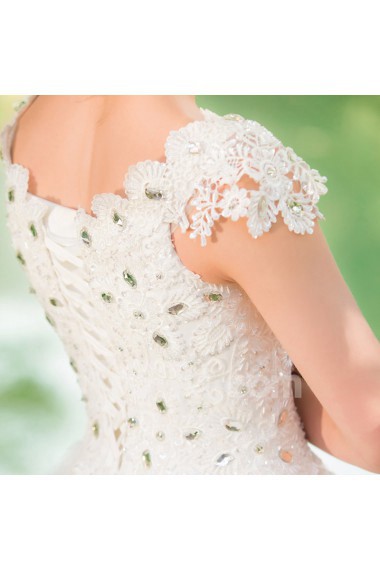 Lace,Satin,Tulle V-neck A-line Dress with Diamond