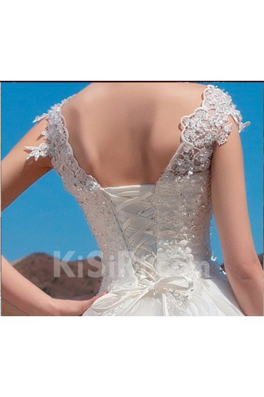 Tulle,Satin,Lace,Net Scoop A-line Dress with Embroidery
