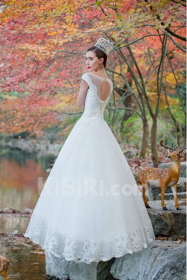 Lace,Tulle Scoop A-line Dress with Sequins