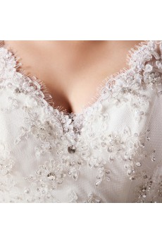 Satin,Tulle V-neck Sheath Dress with Embroidery