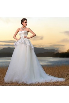 Satin,Lace,Tulle Sweetheart A-line Dress with Embroidery