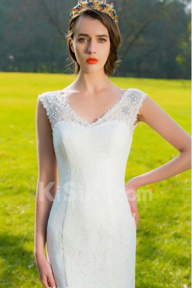Lace,Satin V-neck Sheath Dress with Diamond
