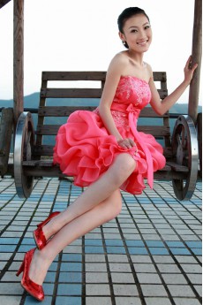 Satin Strapless Dress with Embroidered