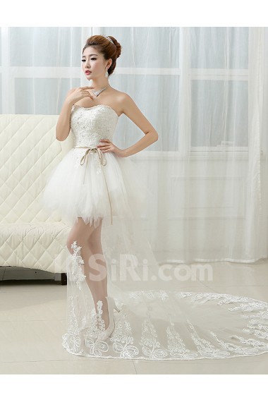Lace and Tulle Strapless Sheath Dress with Embroidery