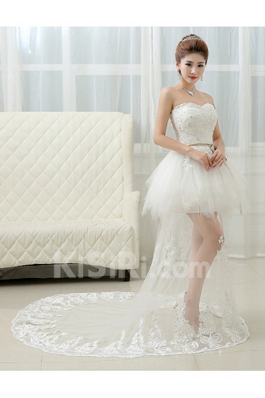 Lace and Tulle Strapless Sheath Dress with Embroidery