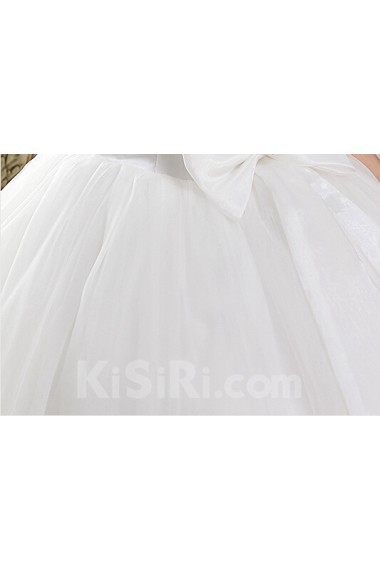 Lace and Tulle Scallop Ball Gown Dress with Bead and Bow