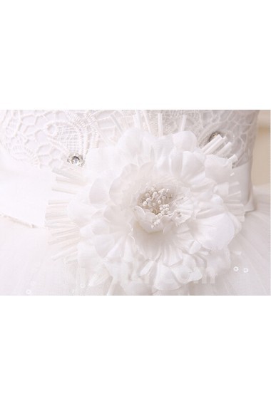 Lace and Tulle V-Neck Ball Gown Dress with handmade Flower