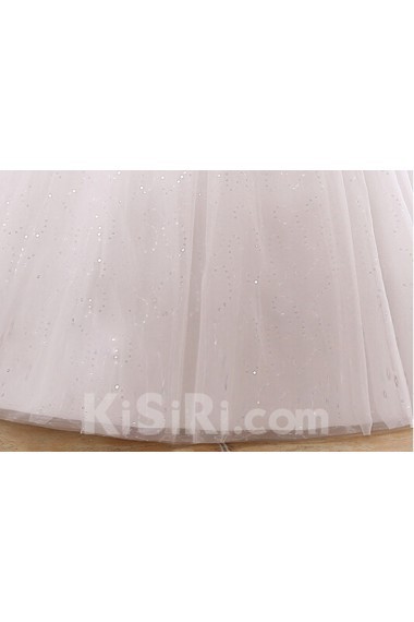 Lace and Tulle V-Neck Ball Gown Dress with handmade Flower