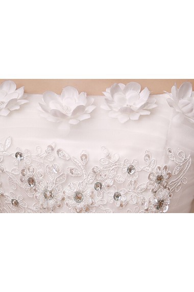 Lace and Tulle Off-the-Shoulder Ball Gown Dress with Handmade Flower