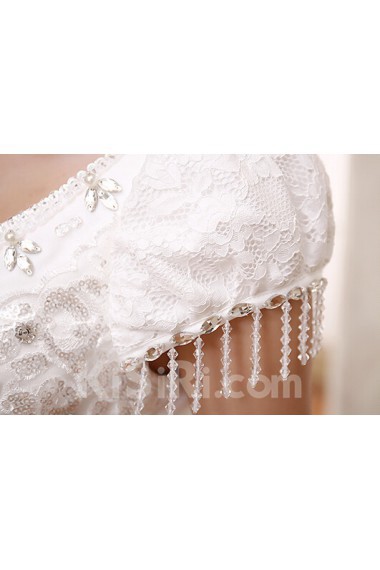 Lace and Tulle V-Neck Ball Gown Dress with Bead and Sequins