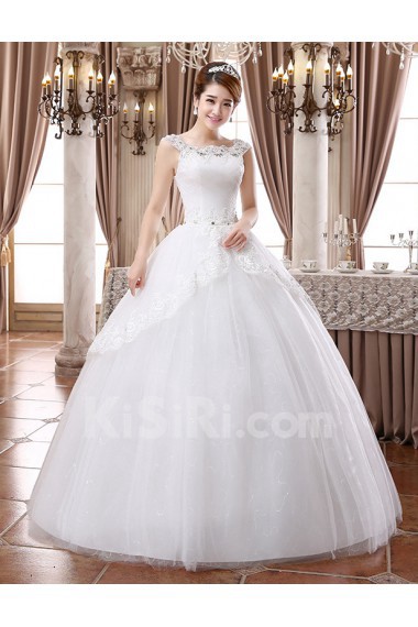Lace and Tulle Scoop Ball Gown Dress with Beading