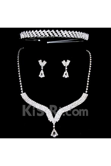 Wedding Jewelry Set - Shining Alloy with Rhinestones Necklace,Earrings and Tiara