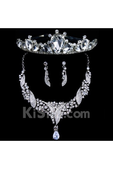 Gorgeous Rhinestones with Alloy Plated Wedding Jewelry Set,Including Earrings,Necklace and Tiara