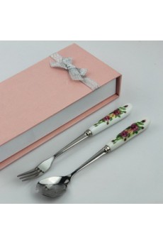 Ceramic Handle Fork And Spoon Set Wedding Favor