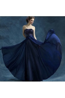 Chiffon Strapless Column Dress with Lace