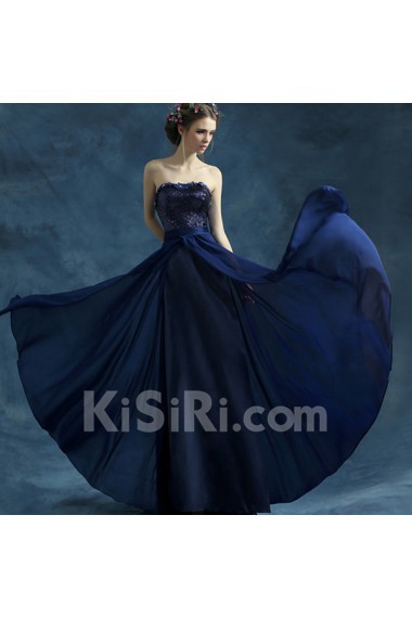 Chiffon Strapless Column Dress with Lace