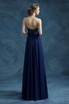 Chiffon Strapless Column Dress with Lace