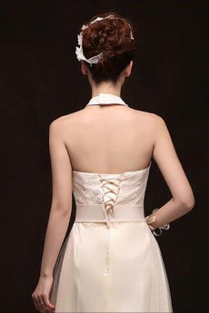 Tulle High Collar Column Dress with Handmade Flower