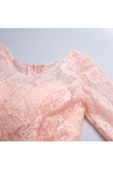 Lace, Chiffon, Tulle Jewel Tea-Length Half Sleeve A-line Dress with Embroidered, Bow