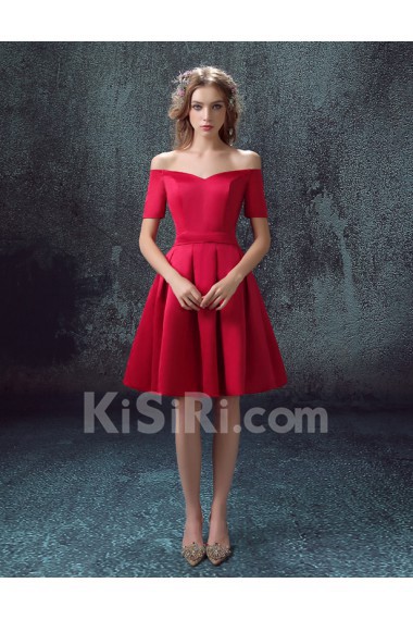 Satin Off-the-Shoulder Mini/Short Short Sleeve A-line Dress