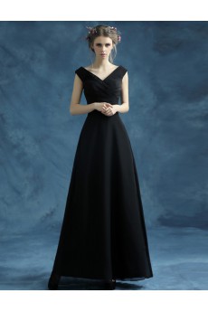 Chiffon V-neck Floor Length Cap Sleeve A-line Dress with Ruched