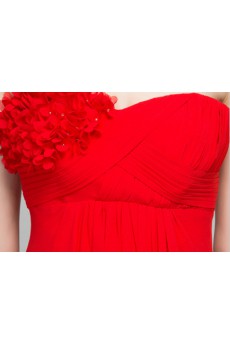 Organza, Lace, Satin One-shoulder Floor Length Sleeveless A-line Dress with Rhinestone