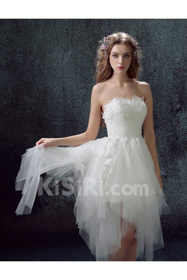 Lace, Chiffon, Tulle Strapless Mini/Short Sleeveless Ball Gown Dress with Applique