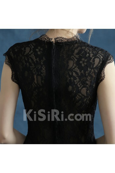 Lace, Chiffon, Tulle V-neck Floor Length Cap Sleeve A-line Dress with Embroidered