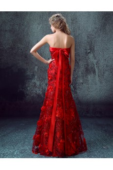 Net Strapless Floor Length Sleeveless Mermaid Dress with Embroidered, Bow