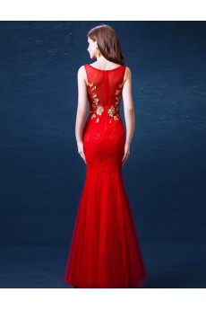 Lace, Chiffon, Tulle V-neck Floor Length Sleeveless Mermaid Dress with Embroidered, Rhinestone