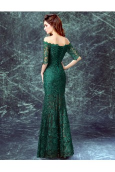 Lace Off-the-Shoulder Floor Length Half Sleeve Mermaid Dress with Embroidered