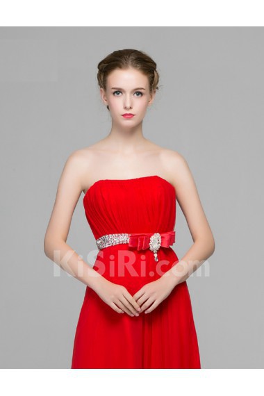 Chiffon Strapless Floor Length Sleeveless Sheath Dress with Sequins, Bow