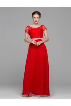 Chiffon Scoop Floor Length Cap Sleeve A-line Dress with Sequins, Beads