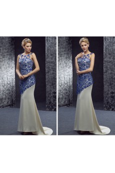 Lace Scoop Floor Length Sleeveless Mermaid Dress with Applique